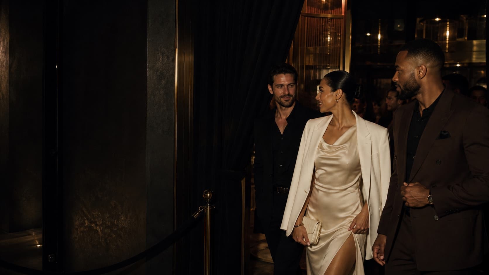Adults arriving at an intimate private nightlife venue